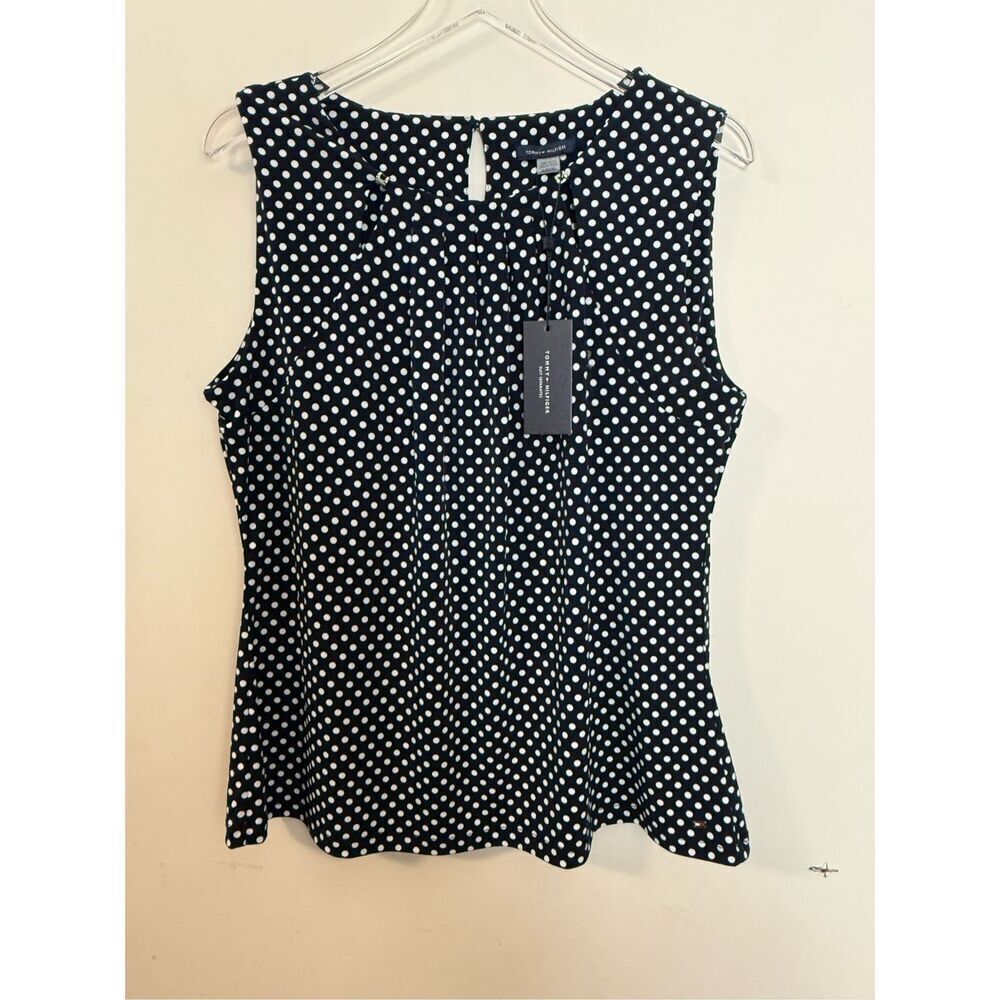 Tommy Hilfiger Sleeveless Dot Blouse Midnight/Ivory XL NWT